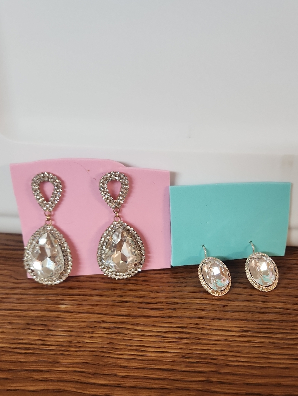 Silver And Gold Crystal Teardrop Drop Earrings